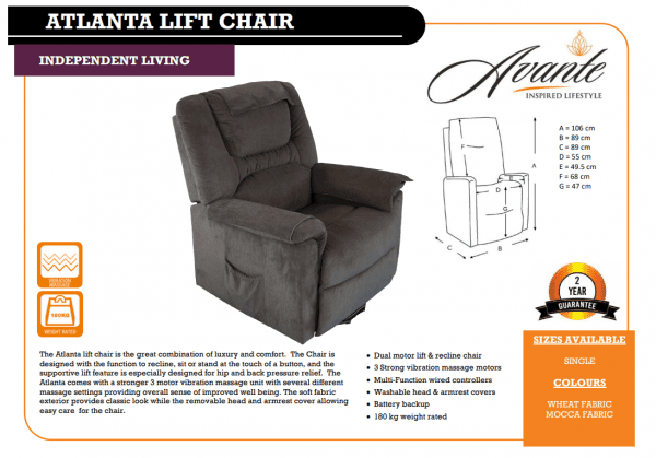 Atlanta Fabric Massage Lift Chair - Image 2